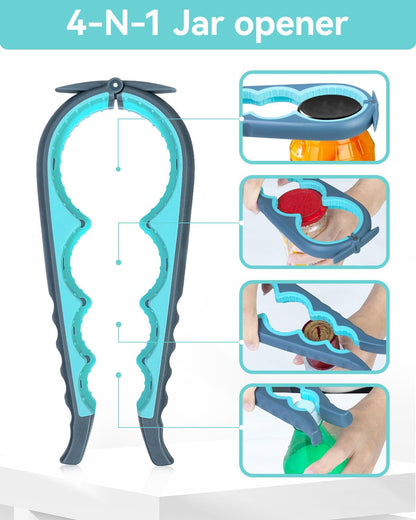 Jar Opener 3-Piece Set, Can and Bottle Opener for Weak Hands | Multi-function kitchen tool set for seniors with arthritis. Ergonomic non-slip, easy-to-use gift for elderly