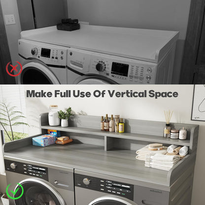 2-Tier Washer and Dryer Countertop with 2.75" H Guard,54" W x 27.5" D Laundry Countertop Cover with Non-Slip Pad,Large Space Laundry Topper for Folding Clothes Over Washer and Dryer-White
