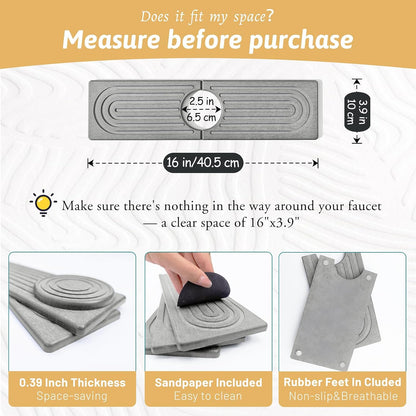 Faucet Mat for Kitchen Sink, 18" Wide Diatomite Fast Drying Stone Tray, Super Absorbent, Prevents Moisture Buildup, Faucet Water Splash Guard for Bathroom Counter, Sink Protector Gift for Mom, White