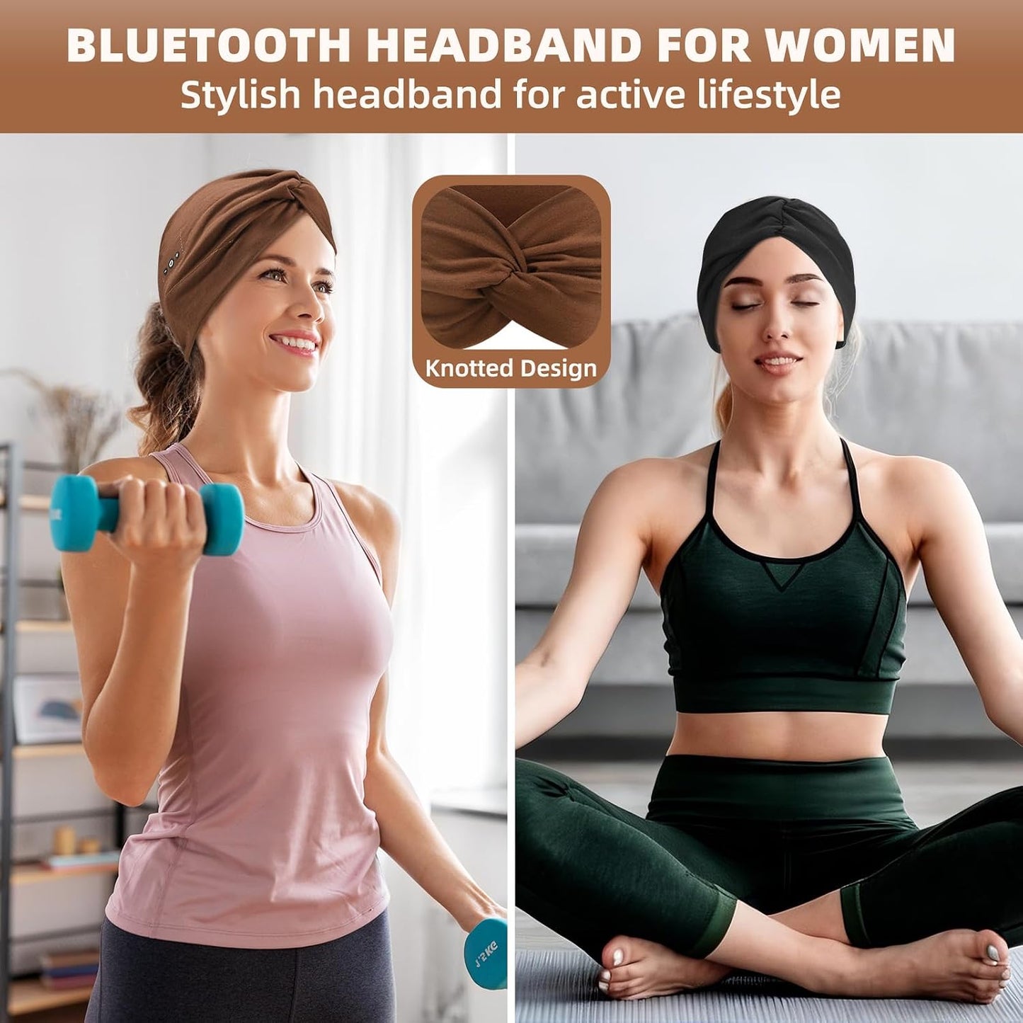 2-Pack Bluetooth Headband for Women, Wirless Headband with HD Stereo Speakers, Fashion Headband Headphones for Workout, Running, Yoga, Travel, Casual Wear, Meditation