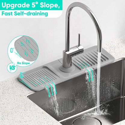 24 Inch Longer Faucet Mat for Kitchen Sink [5° Slope Fast Self-draining]Bathroom Kitchen Sink Splash Guard Silicone Sinks Faucet Mat Splash Guard for Kitchens Sinks Area Tidy Splashs Draining Mats
