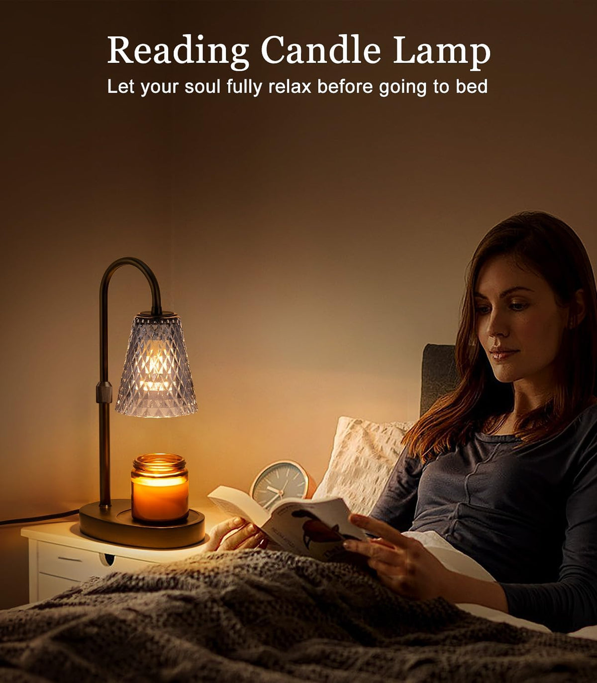 Candle Warmer Lamp Electric Timer - Candles Wax Warmers Glass Lamps for Jar Candles Burner No Flame Scented Melting Warming Lantern Adjustable Height Dimmable Light with 2 Bulb for Home Living Bedroom