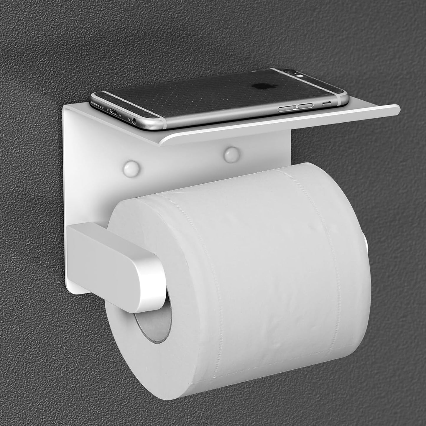 VAEHOLD Self Adhesive Toilet Paper Holder with Phone Shelf Stainless Steel Wall Mounted Toilet Paper Roll Holder - Rustproof and Bathroom Washroom Tissue Roll Holder with Shelf - Black