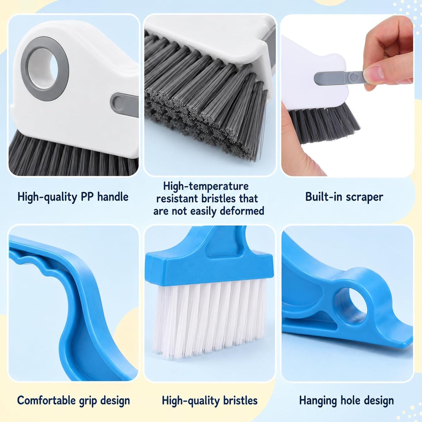 2 Pcs Window Track Cleaner Brush, Window Sill Cleaner Tool with Scraper | Multifunctional Hard Bristle Grip Brush for Sliding Door Track, Windows Sill, Windows Seal