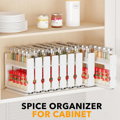 SpaceAid Bamboo Pull Out Spice Rack Organizer for Cabinet, Heavy Duty Slide Out Seasoning Kitchen Pantry Sliding Vertical Organization, 7.6" Wide, 3 Drawers(2" Wide), 2-Tier, Natural