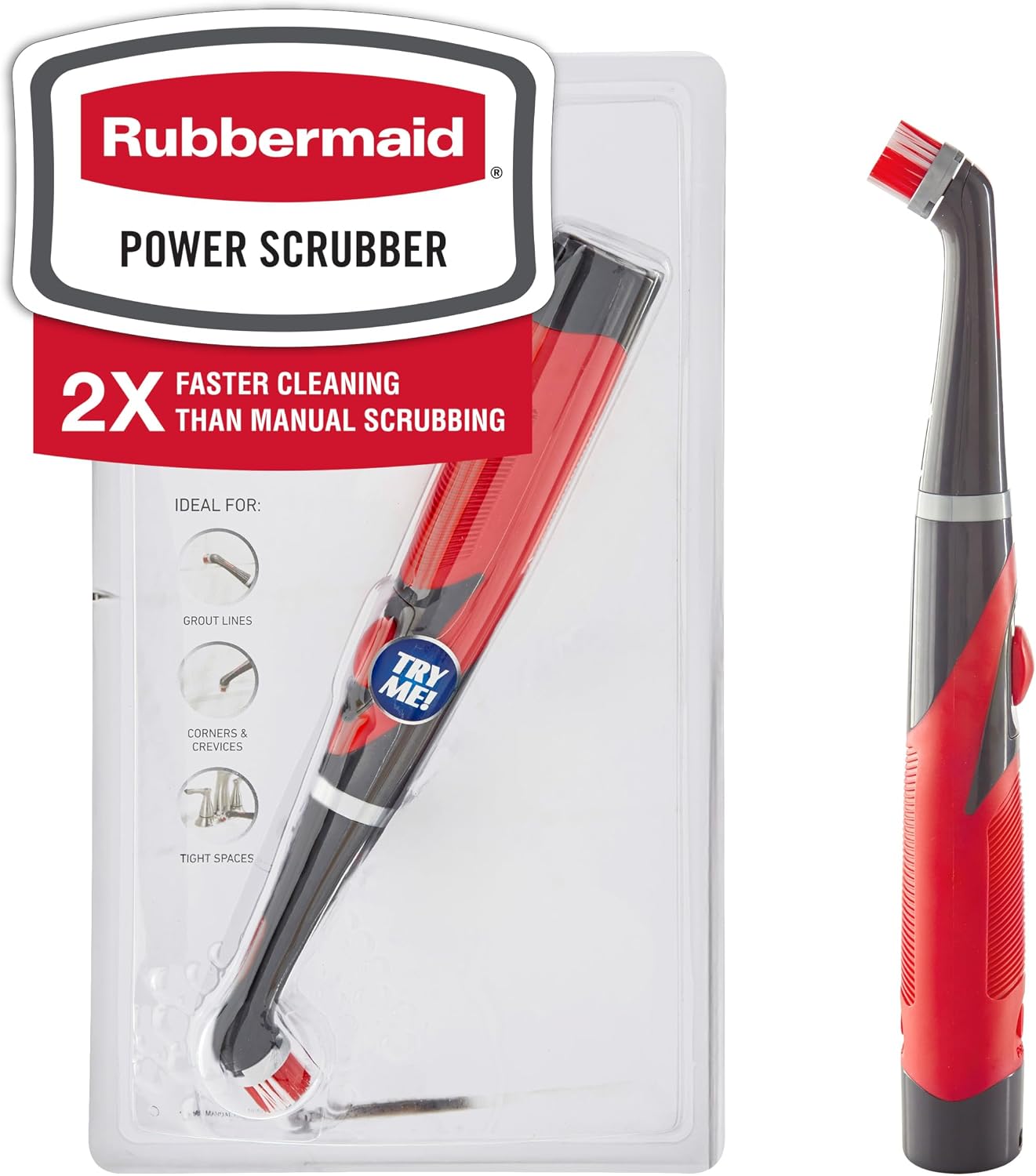Rubbermaid Reveal Power Scrubber with Multi-Purpose & Grout Head, Cordless Electric Battery Powered Scrub Brush, Water Resistant, for Home/Kitchen/Bathroom/Grout/Tile/Shower/Tub