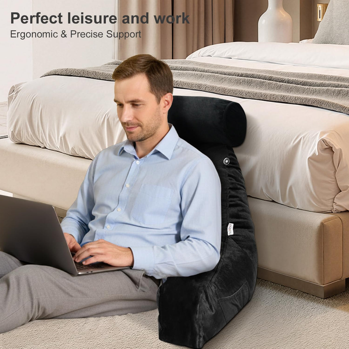 26" Reading Pillow for Sitting Up in Bed, Backrest with Arms