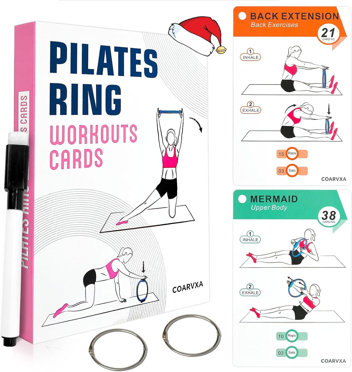 Bodyweight Workout Cards for Women & Men-50 Bodyweight Workout Cards，Includes 2 Rings& Dry-Erase for Easy Organization-Home, Gym or Studio (Bodyweight)