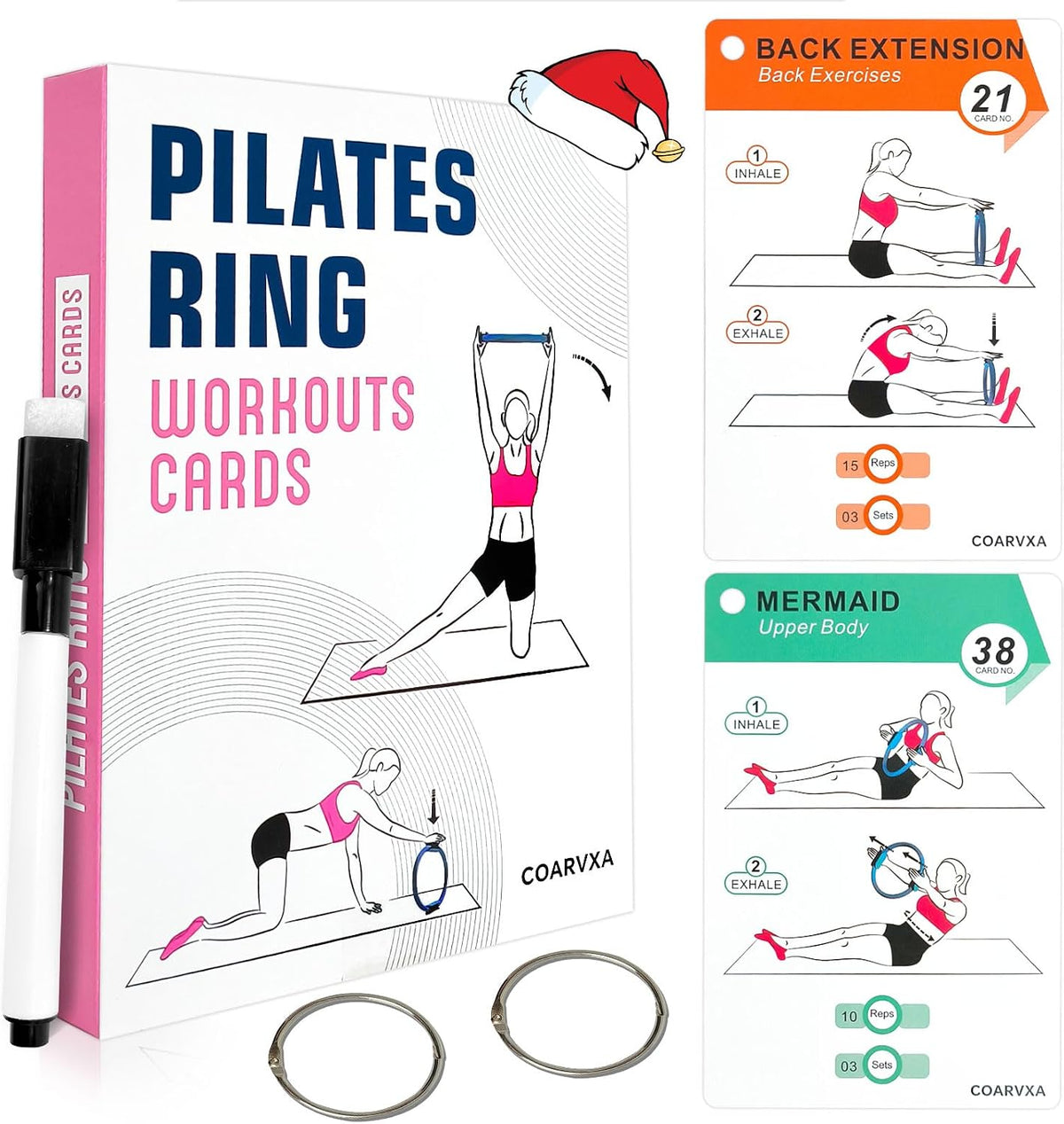 Bodyweight Workout Cards for Women & Men-50 Bodyweight Workout Cards，Includes 2 Rings& Dry-Erase for Easy Organization-Home, Gym or Studio (Bodyweight)