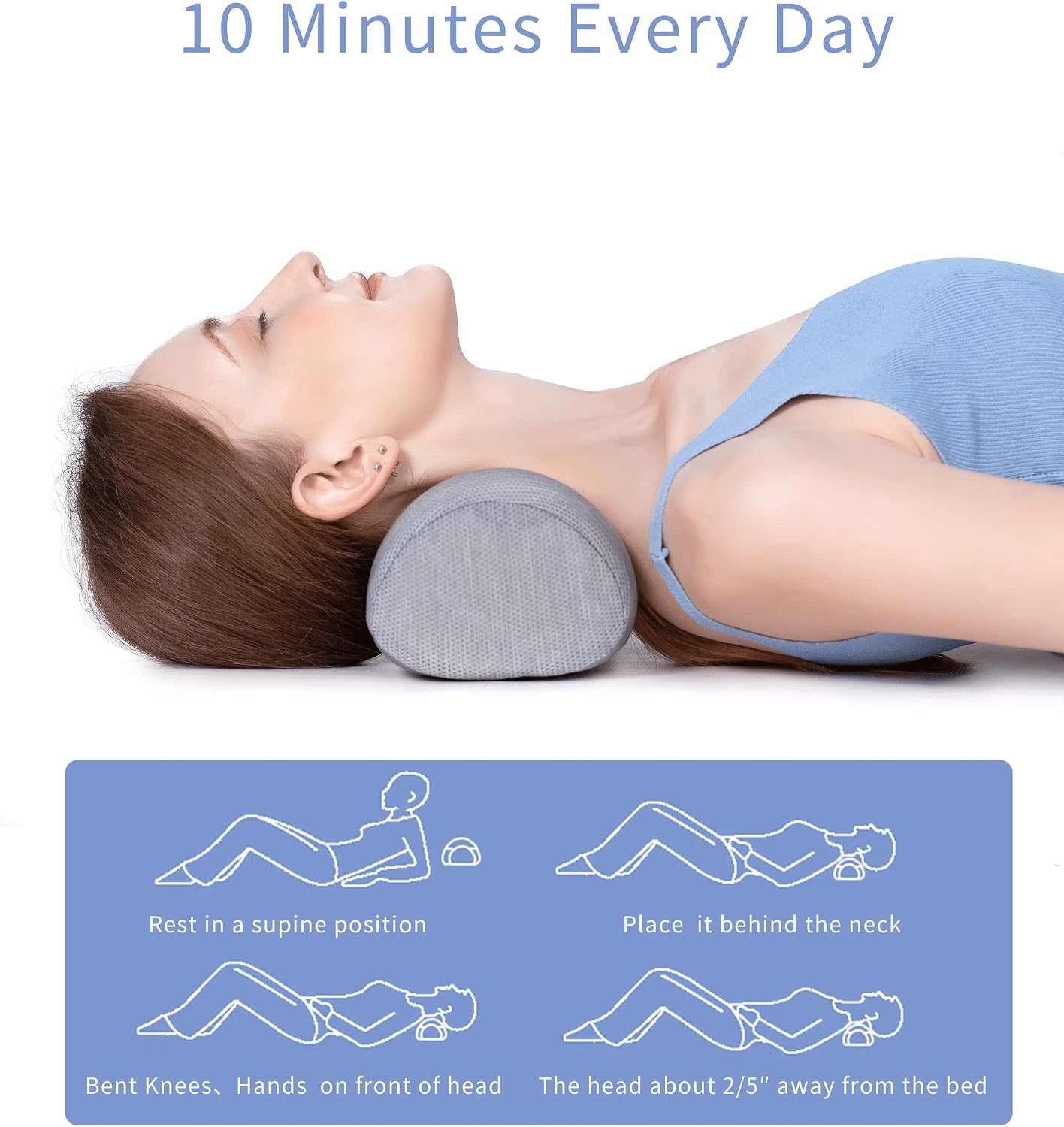 Bespilow Small Neck Roll Pillow for Sleeping, Neck Pillows for Pain Relief | Travel Cervical Support Pillow for Bed Sleep, Round Contour Memory Foam Bolster for Back Sleepers, Breathable Cover, Odorless