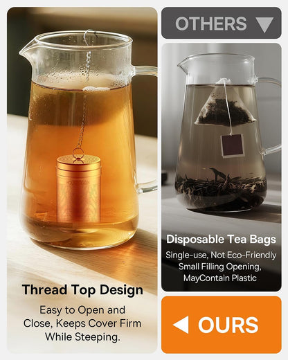 House Again 2 Pack Tea Infusers, Extra Fine Mesh Tea Strainers for Loose Tea, Updated Slim Threaded Lid & 304 Stainless Steel, Loose Leaf Tea Steeper for Brew Tea Spices & Seasonings