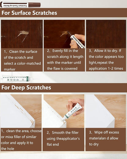 Wood Repair Kit - Scratch Repair Set of 21 - Wood Filler and Furniture Markers for Touching Up Hardwood Scratches, Holes, Cracks, Stains, Laminate Floor, Cabinets, and Tables