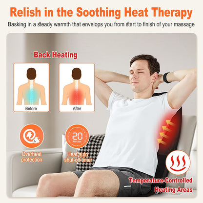 Massage Seat Cushion with Heat, 6-Motor Vibration Back Massager for Chair, Chair Massager Pad with 4 Modes & 3 Intensities for Office Chair, Sofa and Recliner