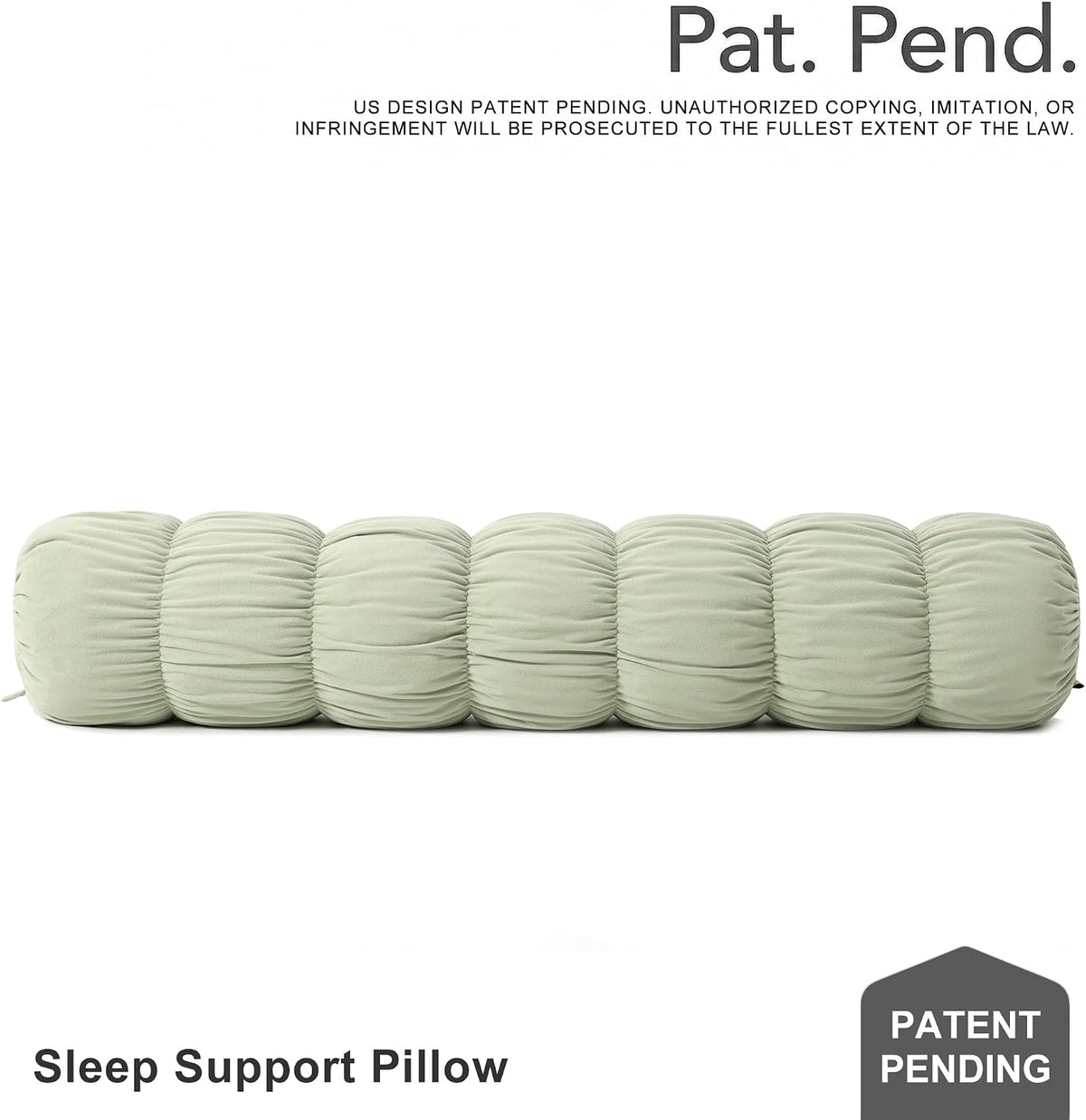 Pat. Pend. Long Bolster Pillow for Bed, 39 Inch, Misty White