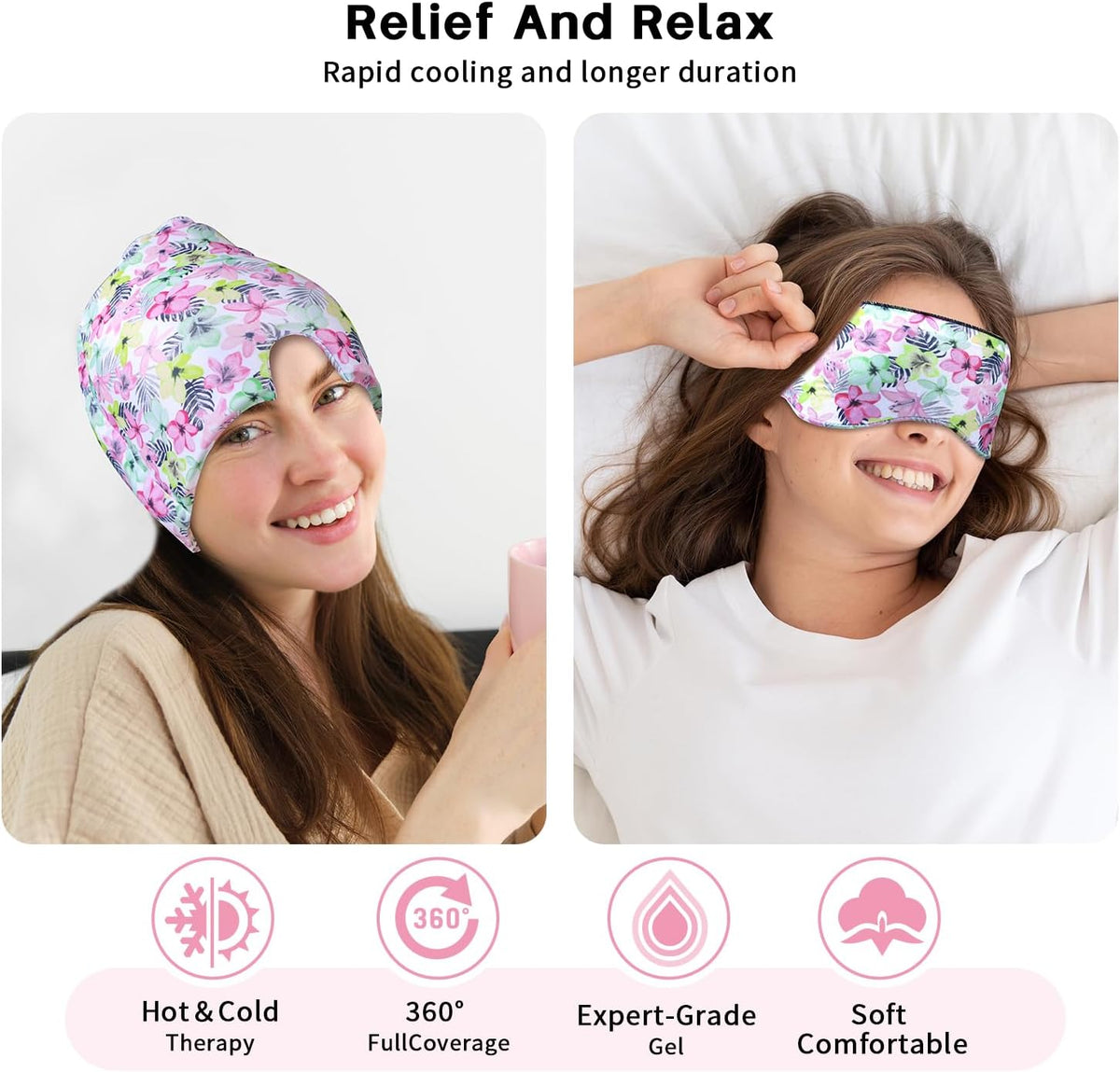 my novel things Migraine Relief Cap, Ice Headache Relief Mask Cold Cap Set