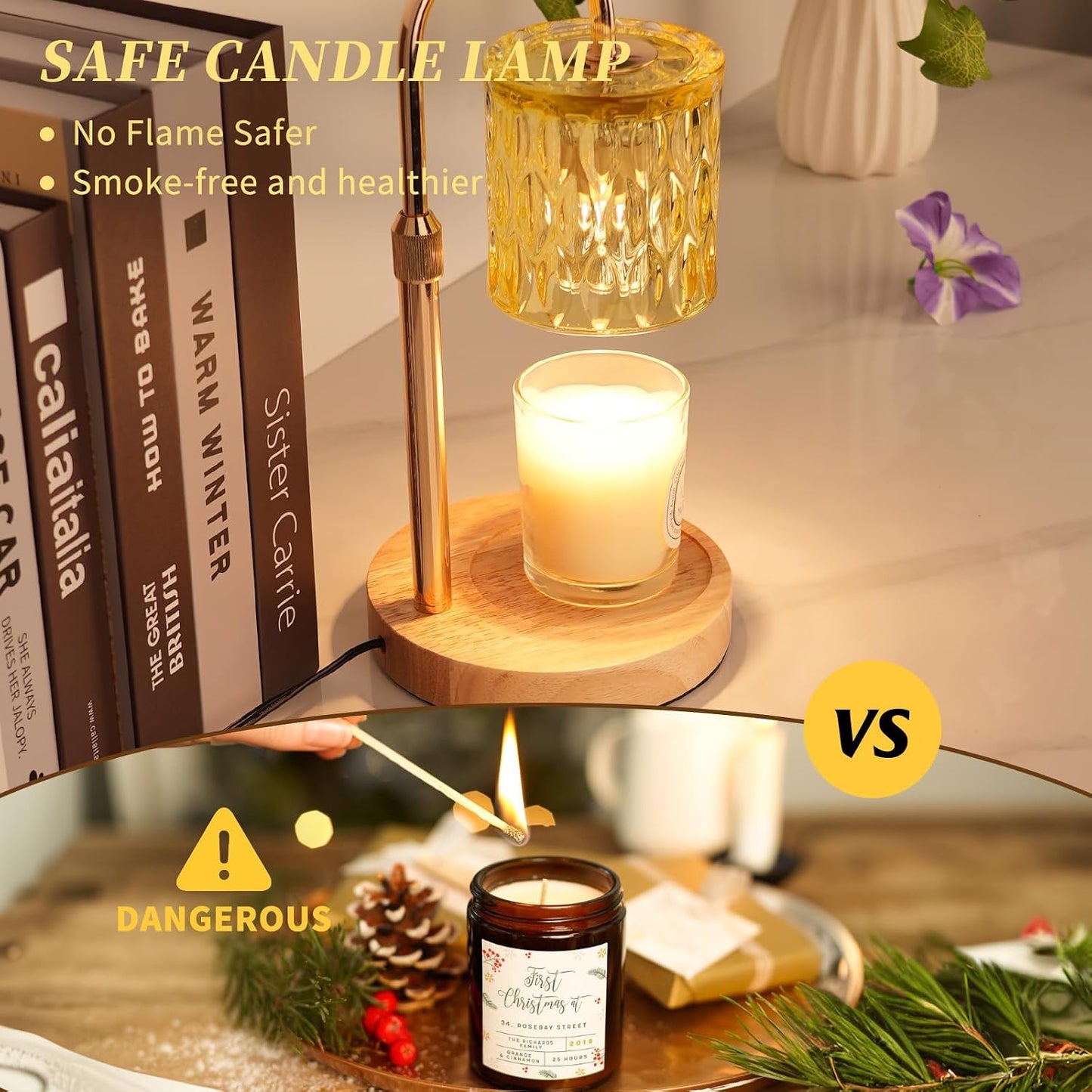 HAIDOLIANG Blue Candle Warmer Lamp with Timer and Dimmer | Height and Brightness Adjustable,Glass Electric Wax Warmer with 2 Bulbs for Women Gifts, Home Decor for Scented Jar Candles