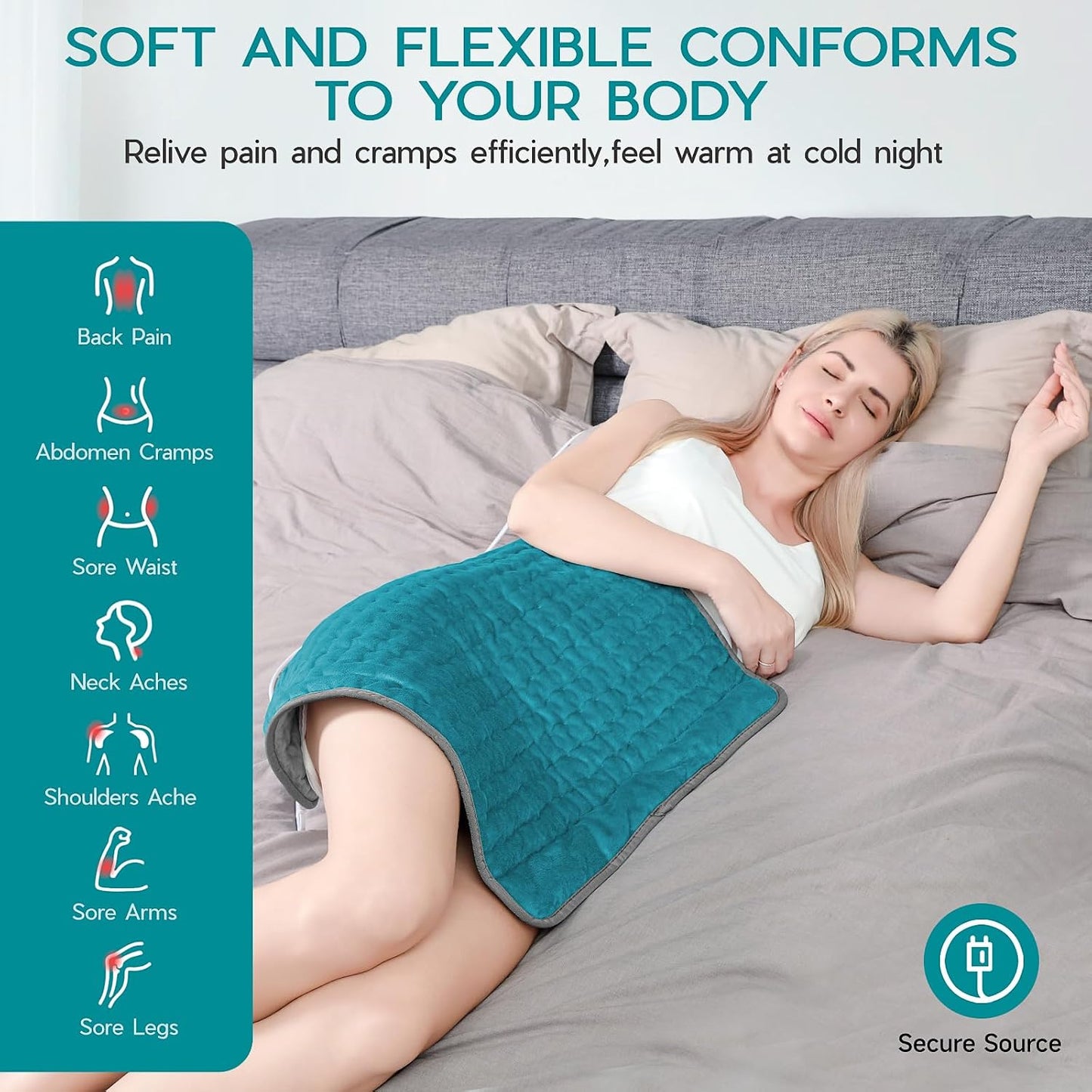 Heating Pad for Period Cramps, Heating Pad for Back/Neck/Shoulder Muscle Pain, 6 Heating&4 Timer Setting, Auto Shut Off, Dry/Moist Heat & Machine Washable, Gray Birthday Christmas Gifts for Women Mom