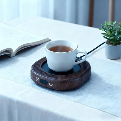 Electric Mug Warmer with 4 Temperature Settings and Auto Shut Off, 25W Wood Grain Beverage Warmer for Desk, UL/CE Certified, 5.1 x 5.1 in / 130 x 130 cm