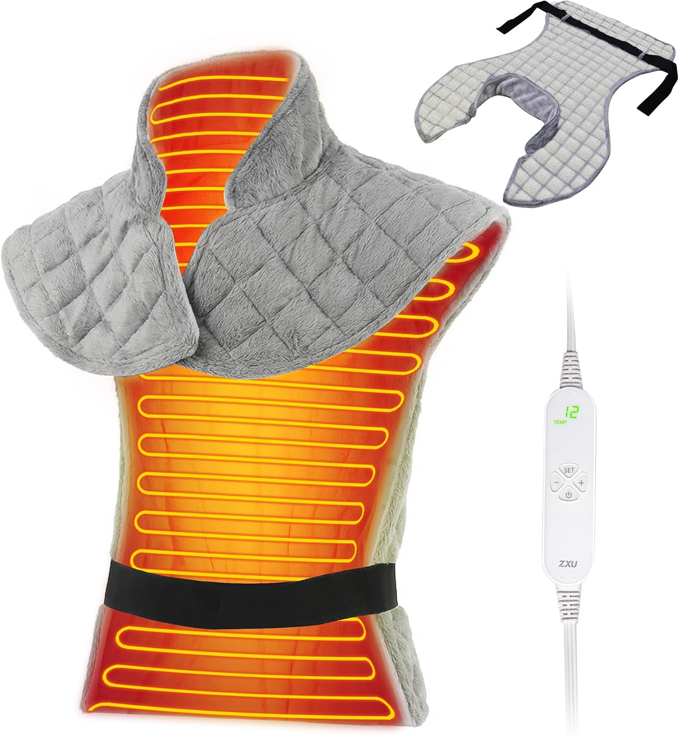 Heating Pad for Neck Shoulder and Back, Extra Large Weighted Electric Heated Wrap for Back Pain Relief with 12 Heat Setting and 8 Auto Shut Off, Stay on Function Hot Heated Pad