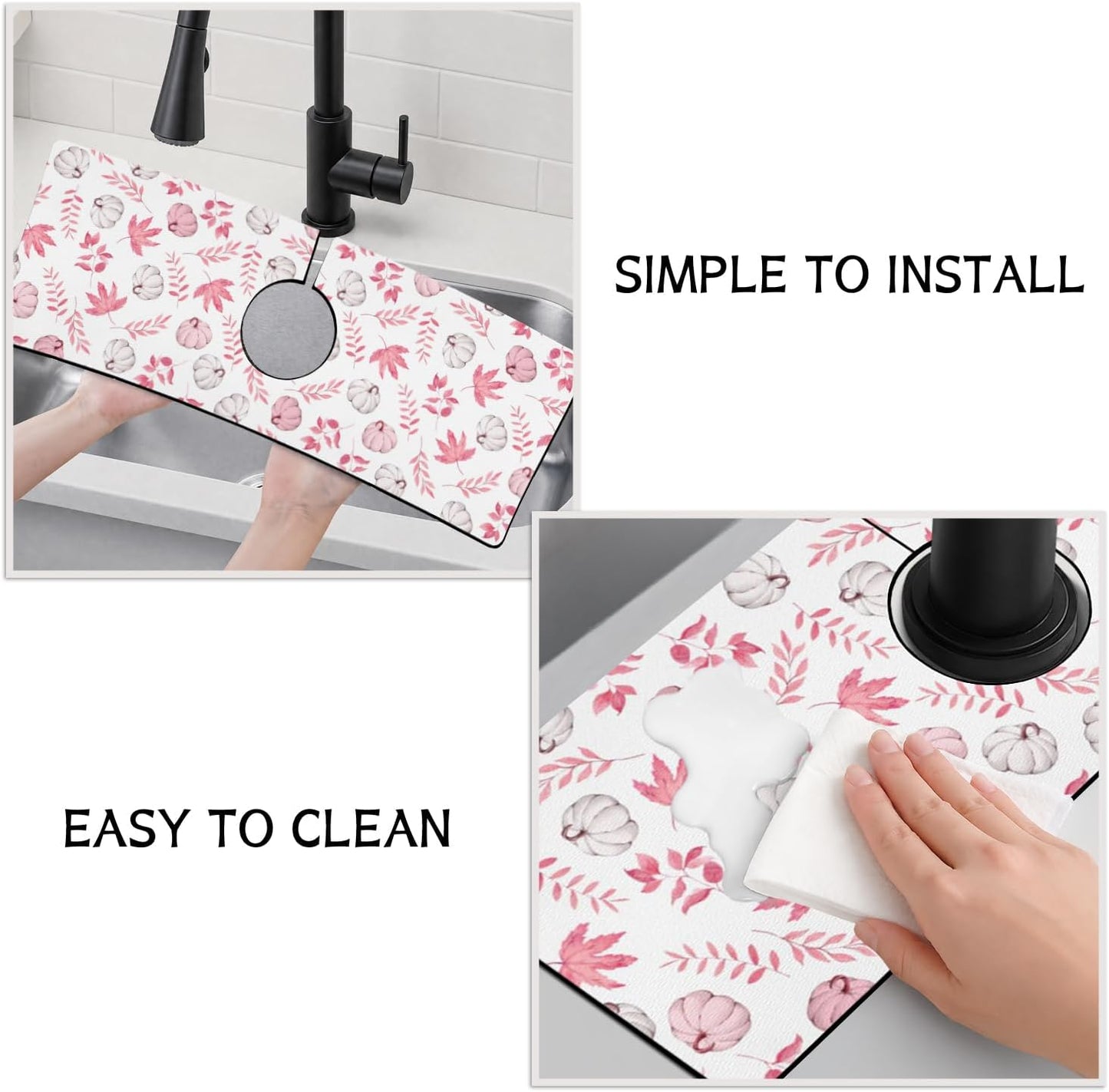 Light Brown White Checkered Kitchen Sink Splash Guard Faucet Mat,Faucet Non-Slip Absorbent Mat,Farmhouse Sink Splash Guard Behind Faucet for Kitchen Bathroom, 15"x5.5"