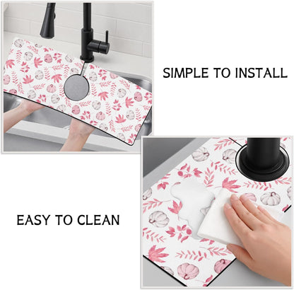 Light Brown White Checkered Kitchen Sink Splash Guard Faucet Mat,Faucet Non-Slip Absorbent Mat,Farmhouse Sink Splash Guard Behind Faucet for Kitchen Bathroom, 15"x5.5"