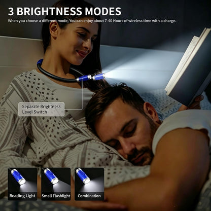 Rechargeable LED Neck Reading Light, Book Lights for Reading in Bed, 3 Brightness Levels, 2 Flexible Soft Silicone Arms Comfortable Wear, Long Lasting. Perfect for Bookworms, Craft & Knitting (Pink)
