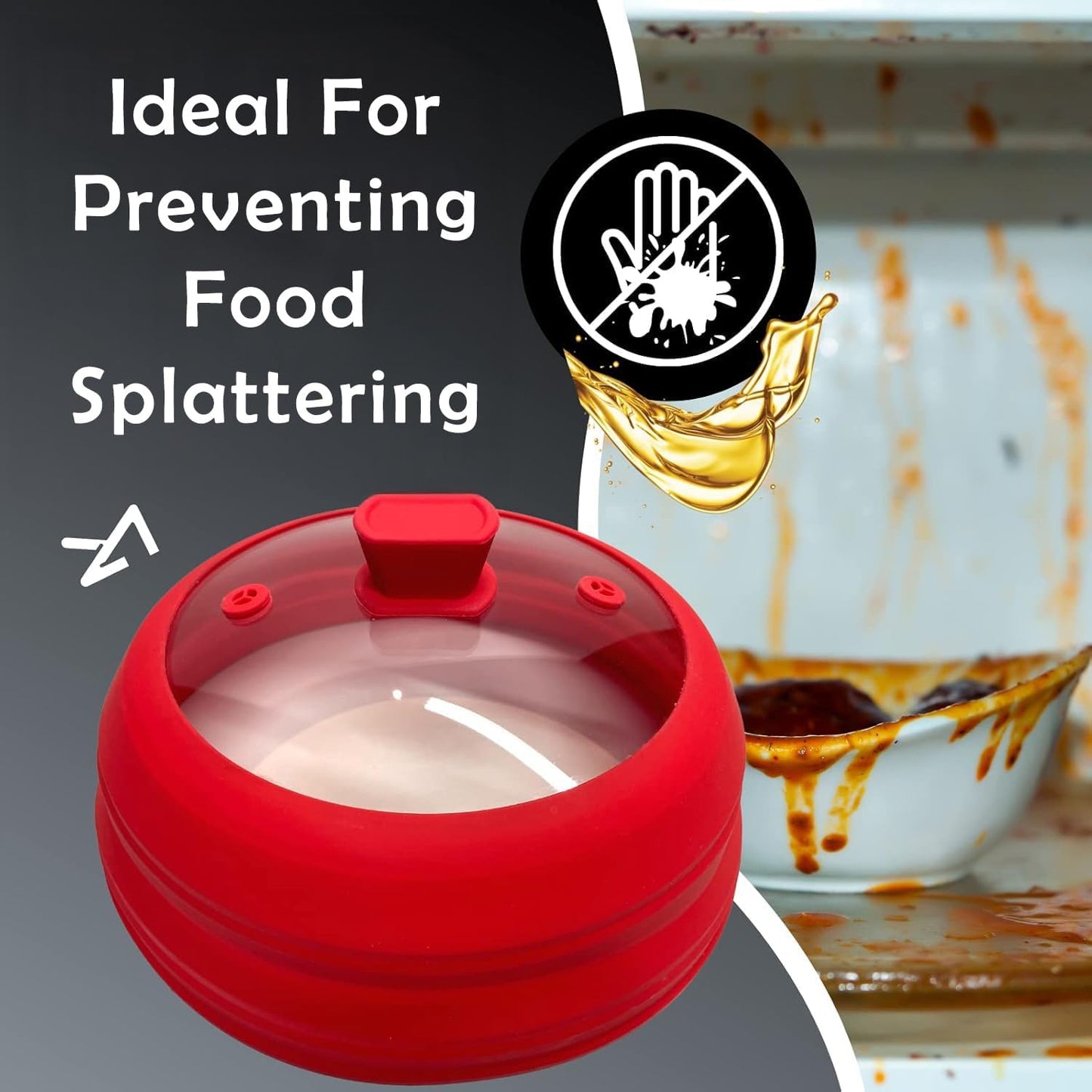 Vented Glass Microwave Plate Cover for Food, Collapsible Microwave Splatter Guard, Silicone Splatter Cover, Foldable Microwave Lid
