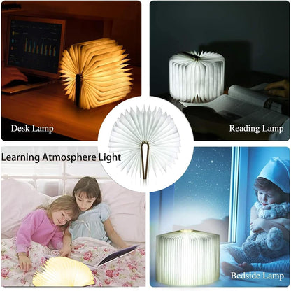 5.7 Inch Wooden Book Lamp, Multicolor Folding Book Lamp Automatically Changes Color, USB Rechargeable Book Lights, Novelty Night Light ﻿ (3Color, Large)