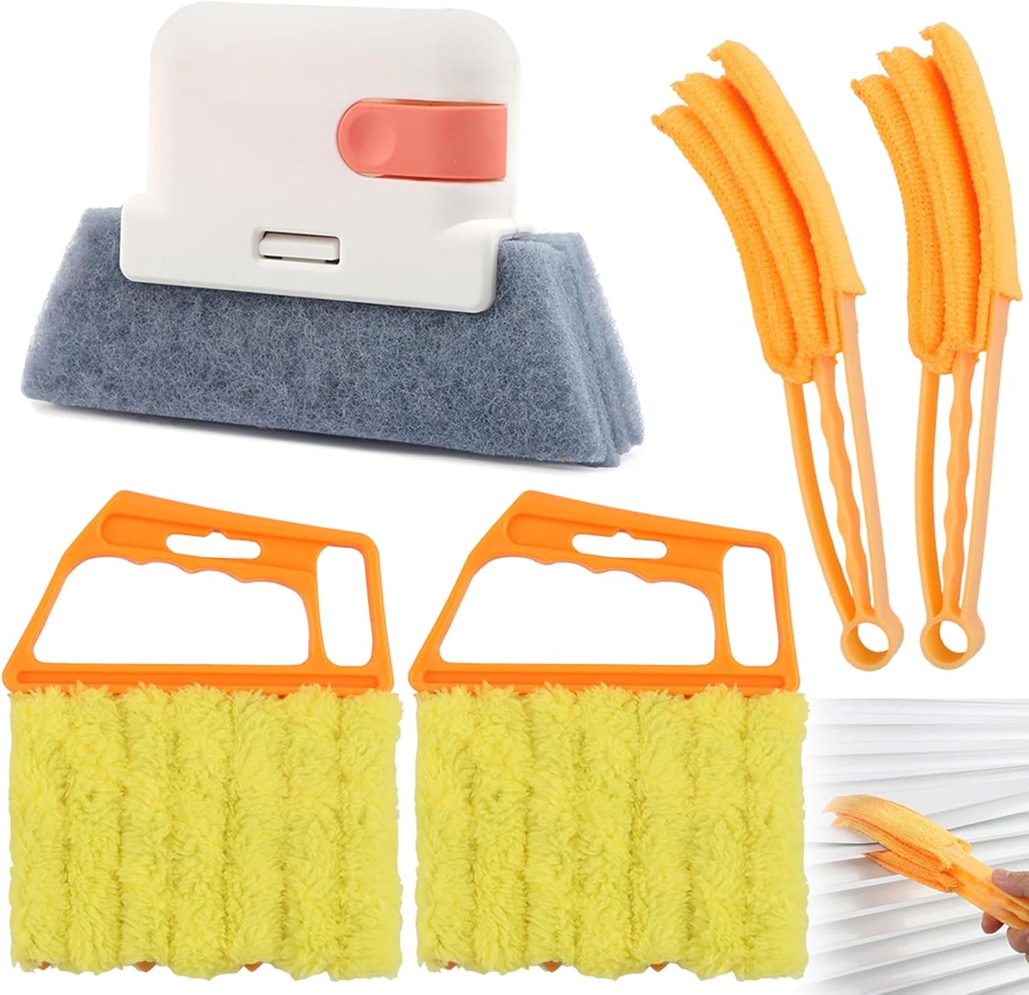 5Pcs Window Blind Cleaning Set, Washable 7 Fingers Duster Brush | Dusting Cleaner Tool, Blinds Air Conditioner Keyboard Fan Duster Dirt Housekeeping Tool