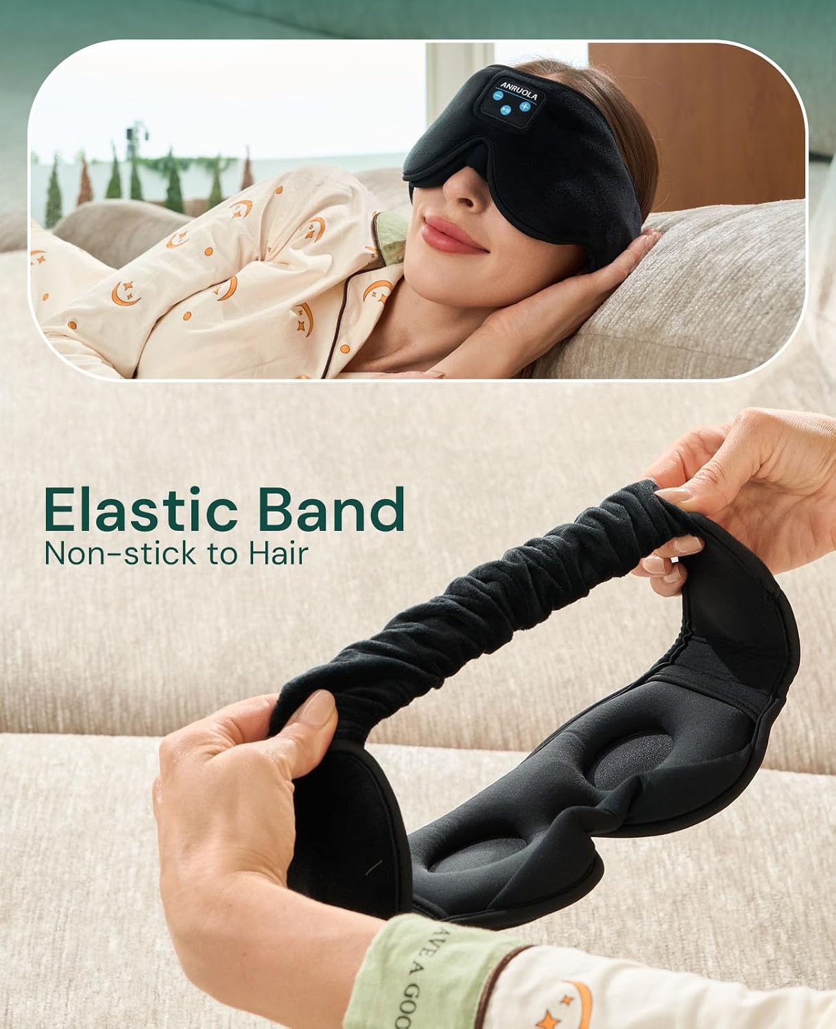 3D Sleep Mask with Bluetooth Headphones, Wireless Sleep Headphones for Side Sleepers, Noise Cancelling Eye Mask for Nap, Soft Sleeping Mask for Women Men, Blackout Sleep Mask with Built-in Speakers