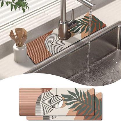 Kitchen Sink Splash Guard Faucet Mat 24" X 5.5" Tropical Leavesl Absorbent Fast Drying Mat Faucet Draining Mat Sink Splash Guard Behind Faucet Drip Catcher for Kitchen Bathroom