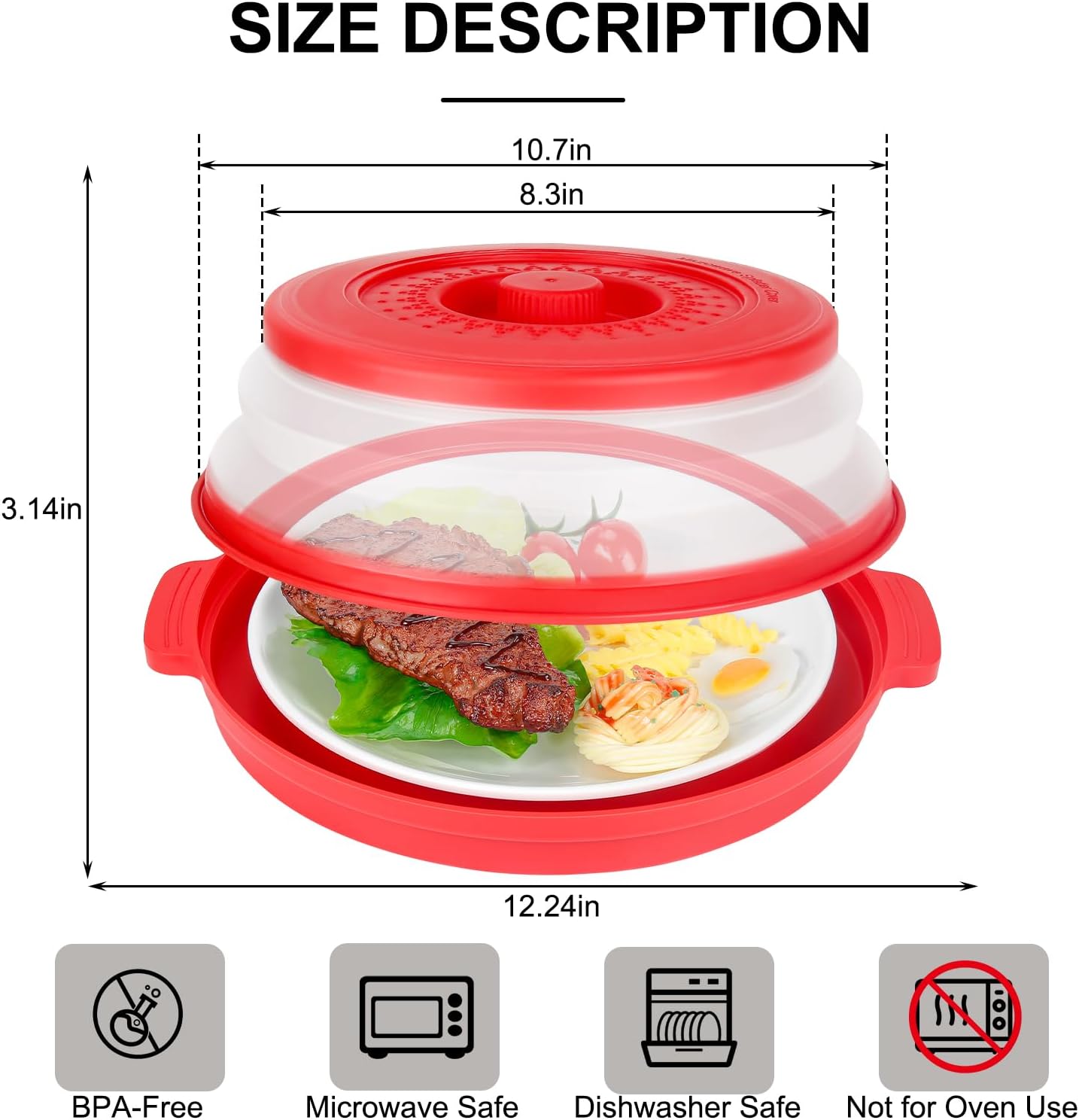 Microwave Splatter Cover for Food with Handle &Heat-Resistant Mat, 10.7" Collapsible Microwave Plate Cover - BPA Free, Dishwasher Safe Food Lid, Multi-Use Colander & Steamer for Meal Prep （Black）