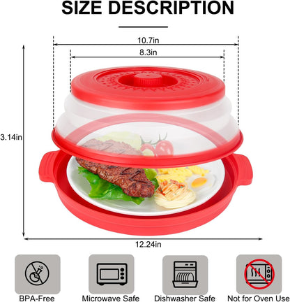 Microwave Splatter Cover for Food with Handle &Heat-Resistant Mat, 10.7" Collapsible Microwave Plate Cover - BPA Free, Dishwasher Safe Food Lid, Multi-Use Colander & Steamer for Meal Prep （Black）