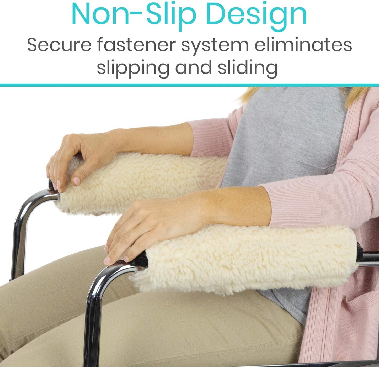 Vive Wheelchair Armrest Pads (2 PCS) - Memory Foam Sheepskin Cushion | Accessories for Transport Electric Wheel Chair Arm Rests - for Adults, Seniors, Handicapped - Soft Support for Office Chair