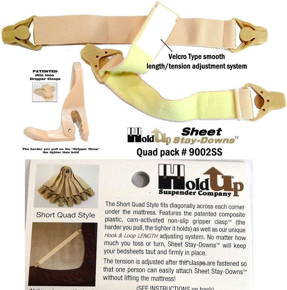 Holdup Bed Sheet Stay-Downs Short Quad USA Patented Plastic Gripper Clasps