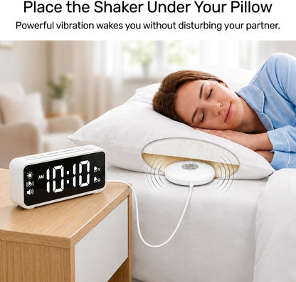 Vibrating Bed Shaker Alarm Clock for Deaf & Hard of Hearing, Black