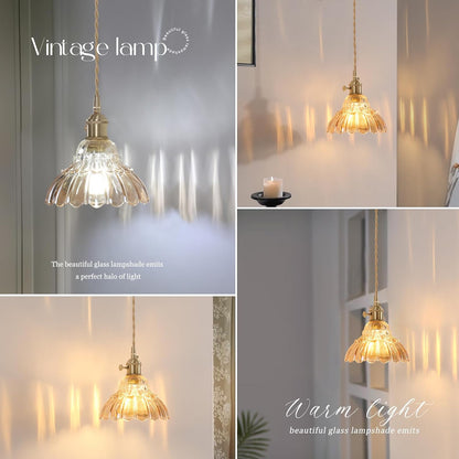 Shenmoyl Battery Operated Wall Sconce Wall Lamp with Green Lily of the Valley Shade Pattern Glass Adjustable Chain Retro Gold Wall Mounted Light, Modern Wall Lamp Fixtures Decor for Bedside Bedroom