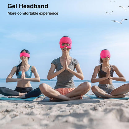 2 in 1 Migraine Relief Cap with Gel Eye Mask, Headache Relief Cap Ice Head Wrap Hot and Cold Therapy Hat Gift for Women for Headache Puffy Eyes Sinus and Tension Stress Relief (Light Purple)