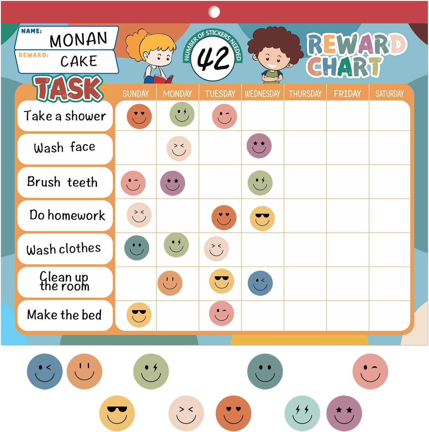 ANSTROUT Boho 32 Chore Charts Behavior Reward Chart System,Sticker Chore Chart Pad for Students with 2328 Stickers, 12.2" x 9.8" Magnetic Reward Chart to Develop Responsibility & Good Habits.