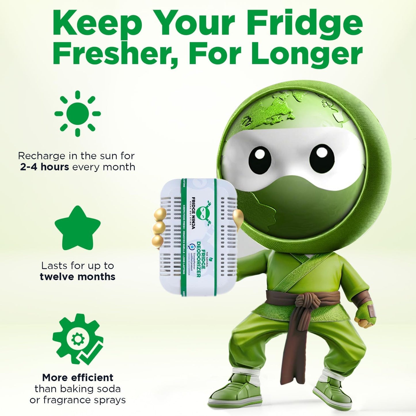 Fridge Ninja XL Pack Refrigerator Deodorizer, Fridge Odor Eliminator | Better than Baking Soda, Refrigerator & Fridge Smell Eliminator, Freezer Deodorizer Odor Eliminator for Refrigerators