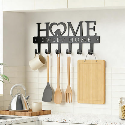 Dog Leash Holder for Wall, Extra Wide 6 Hook Key Rack with Pet Paw Print & Heart, Matte Black Rust-Proof Pet Organizer for Thick Leashes & Keys, Perfect for Mudroom & Entryway, Dog & Cat
