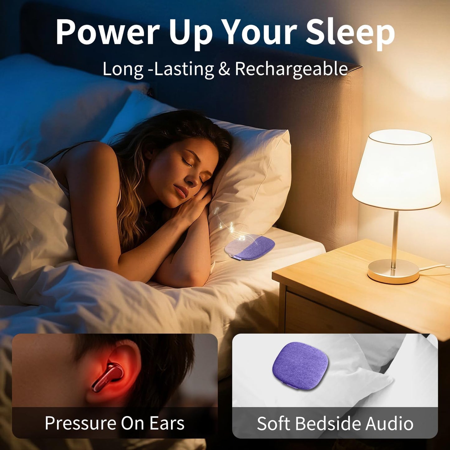 Under Pillow Speaker for Sleeping, Pillow Speaker for Sleeping with White Noise &Timer, Wireless Sleep Aid with Stereo Bass Private Sleep Headphones for Side Sleepers-Light Purple