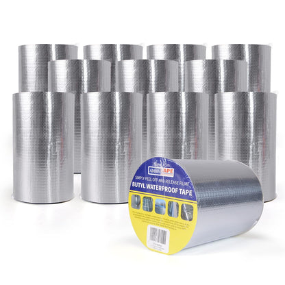ADHES Butyl Tape Waterproof Tape, 2in x 16ft Aluminum Foil Tape | Butyl Sealant Tape for RV Repair,Window,Boat, Pipe Sealing, Glass & EDPM Rubber Roof Patching(Model:RAY100-2,Glue Color:Gray)