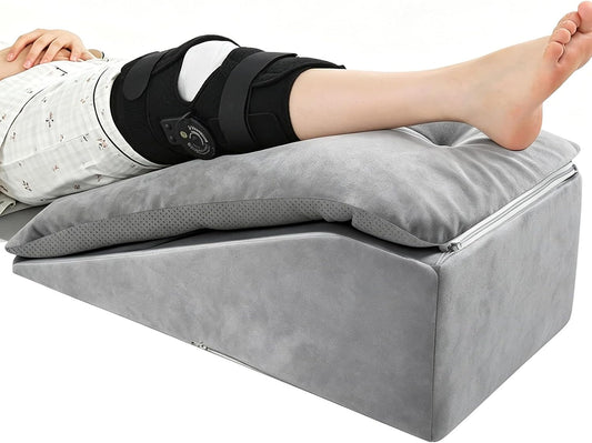Leg Elevation Pillows for After Surgery, Height-Adjustable Knee Replacement Recovery Wedge Pillow for Single Leg with Removable Thick Soft Cushion for Hip Ankle Knee Relief Keep Leg Straight