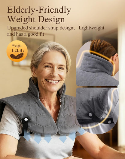 30s Fast Heating Pad for Neck Shoulders & Back, 6X Deeper Far Infrared Heat | 24" x 20" Extra Large Design, 8 Temp Settings & 4H Auto Off, Memory Function, Machine Washable, Gift for Women Men(Dark Grey)