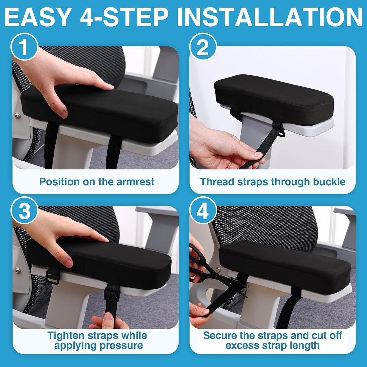 Smiry Memory Foam Office Chair Armrest Pads, Non-Slip Armrest Cushion