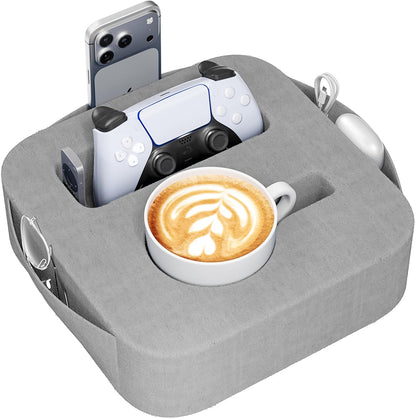 Couch Cup Holder Pillow, Sofa and Bed Caddy for iPad, Kindle, Switch, Game Controller, Remotes, Phones, Small-Sized Cup & Drink Holder for Couch, Bed, Desk, Car, Beach, Bathroom Cup Holder