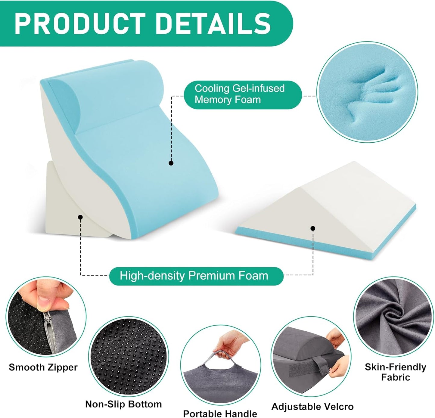 4PCS Wedge Pillow Set for After Surgery, Orthopedic Bed Wedge Pillow for Back Pain Relief, Sitting Up in Bed, Acid Reflux, Adjustable Post Surgery Pillows for GERD, Snoring, White/Grey