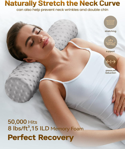 Memory Foam 4" Round Pillow, Cervical Neck Roll Pillow for Pain Relief