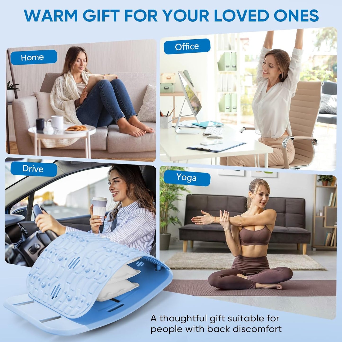 Back Stretcher for Lower Back Pain Relief, Lumbar Support Board | Adjustable air compression decompression device, ergonomic spine stretcher for home office, ABS & EVA material